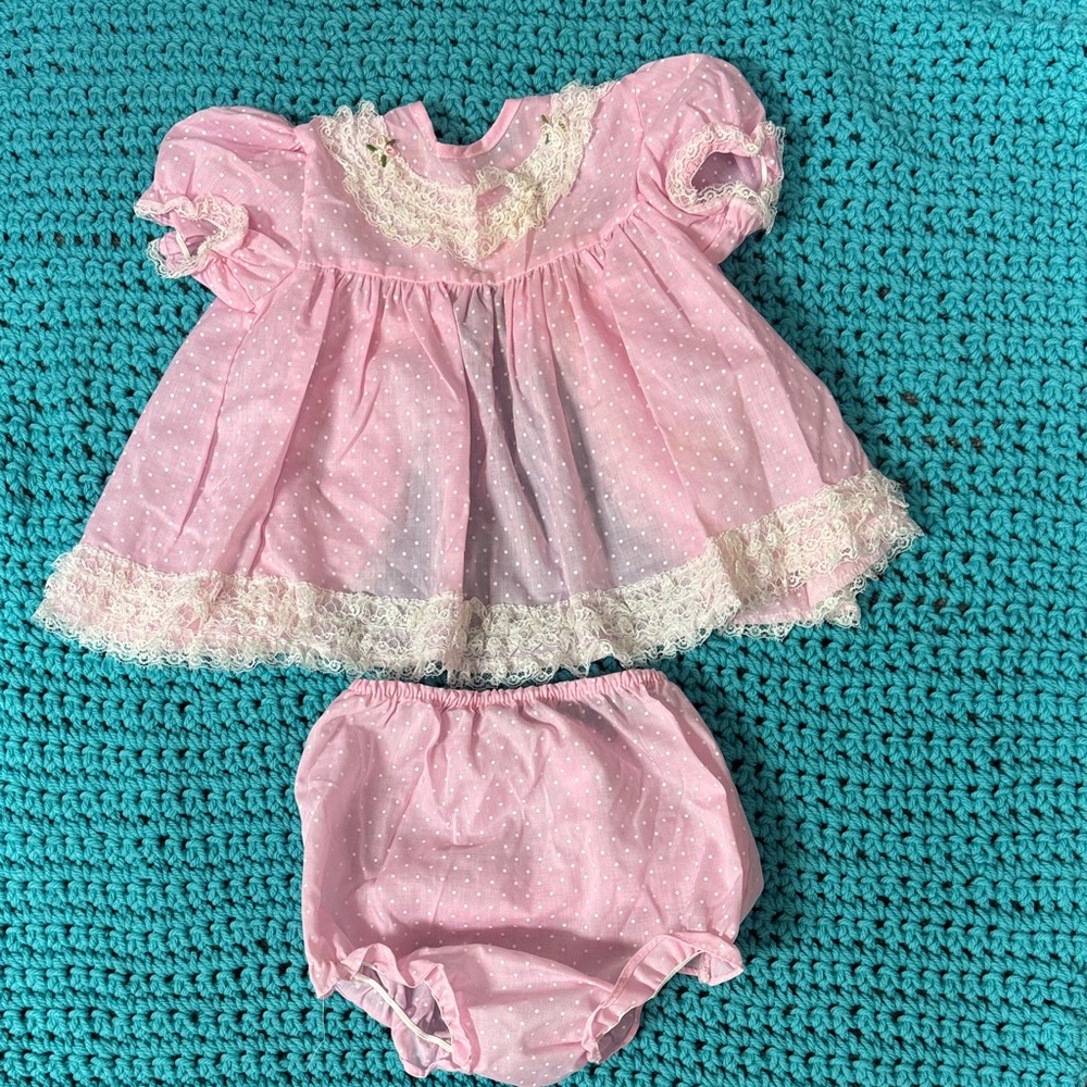 Pink Lace Trim Kids Casual Dress Set